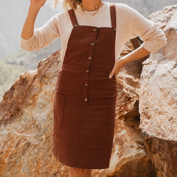 tea n rose Dresses & Skirts - Tea n Rose Button Front Square Neck Overall Pinafore Dress